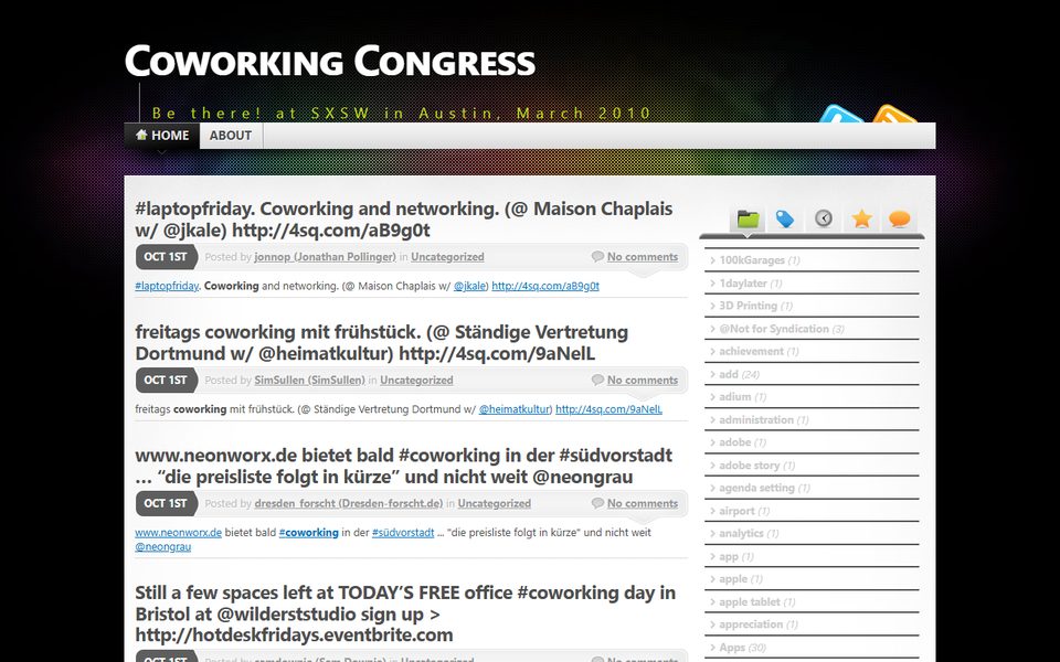 Peak-activity snapshot of coworkingcongress.com from Oct 01, 2010